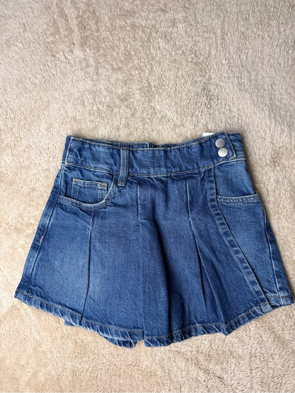 Zara Girls Denim Skort Pleated Wrap Front Shorts Blue Jean‎ Size 8-9 131cm
